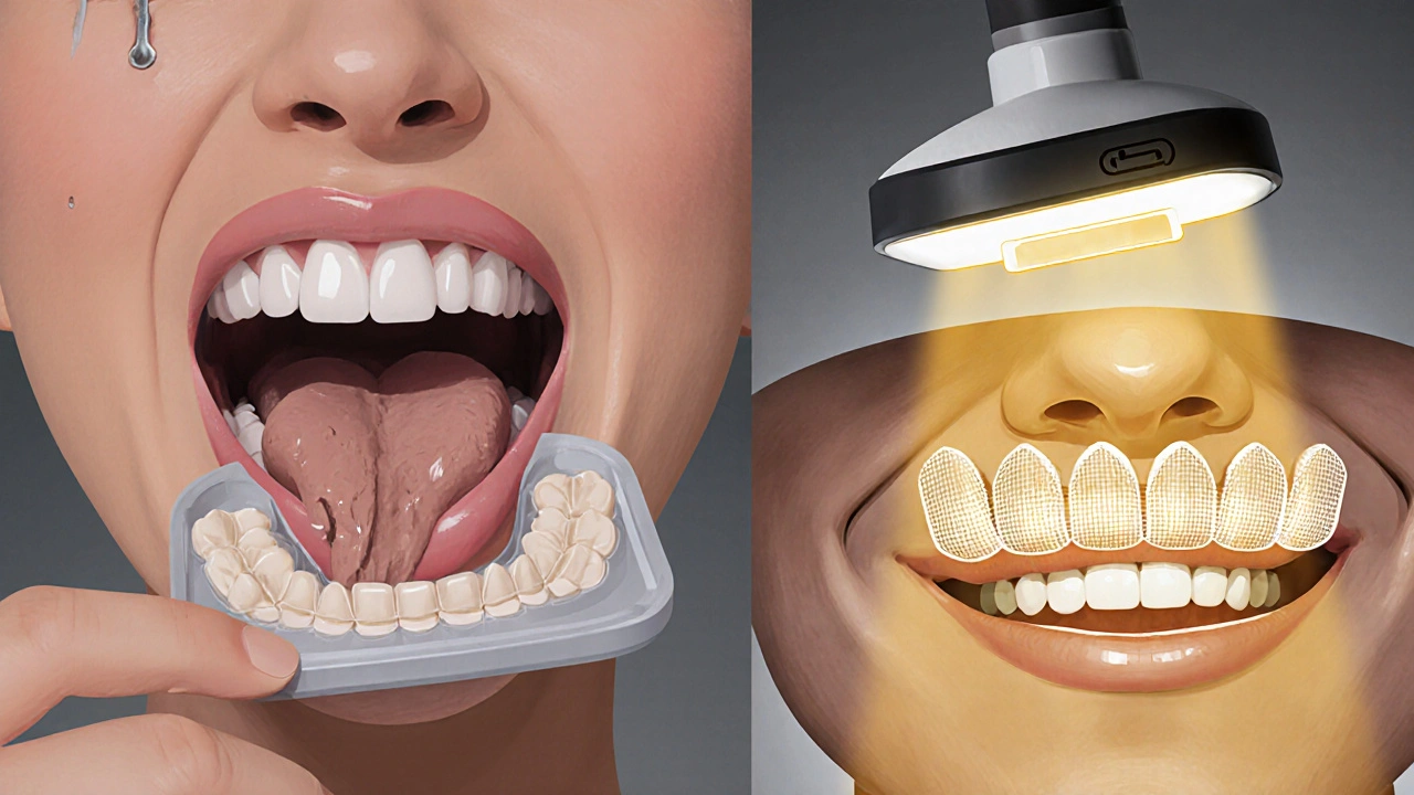 Comparison of traditional dental impression vs. digital scanning method in dental care.