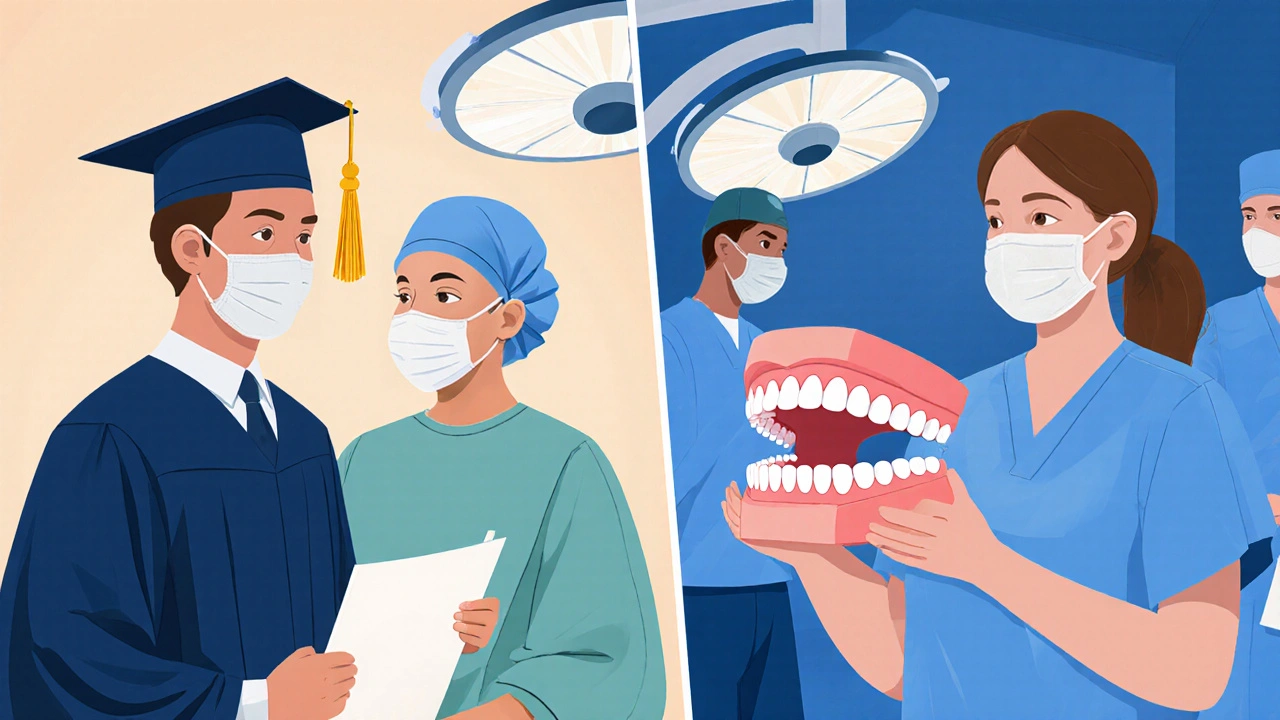 Dvě verze stejné osoby: začátečník a zkušený specialistka v chirurgii obličeje.