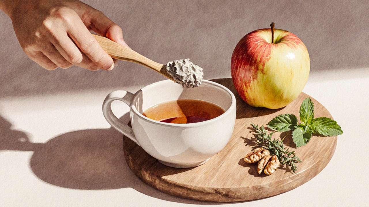 Přírodní zubní pasta z kokosového oleje a kůry černého rybízu s bylinkovým čajem a jablkem