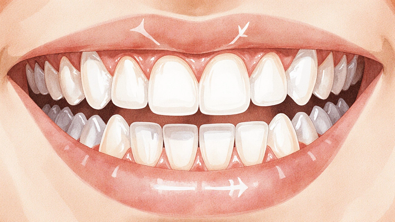 Vývoj zubů od mléčných k trvalým u dítěte s postupným vyrůstáním zubů.