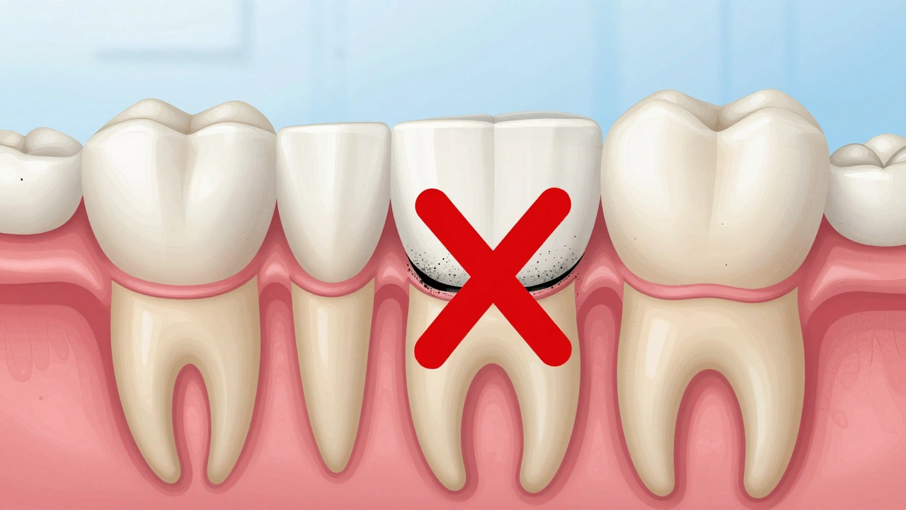 Přehled zubního emailu s poškozením způsobeným abrazivním uhlím.