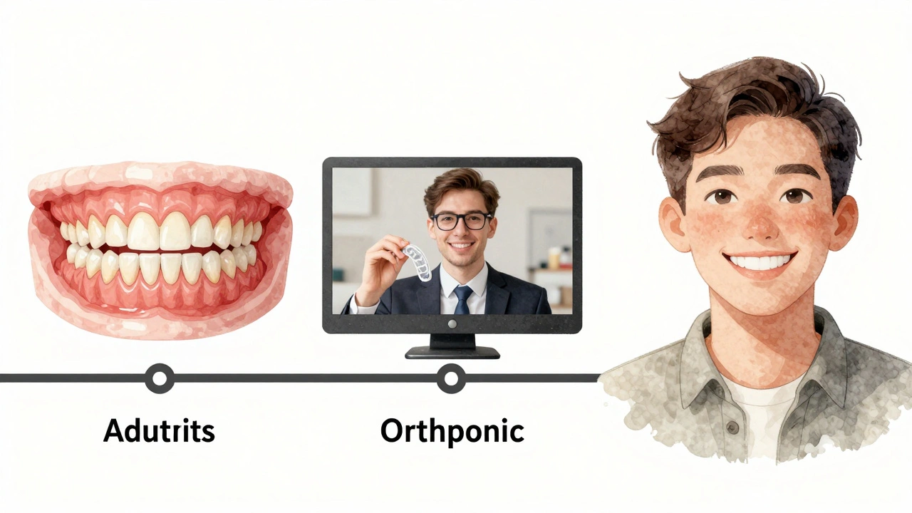Převrat v úsměvu dospělého během ortodontické léčby.