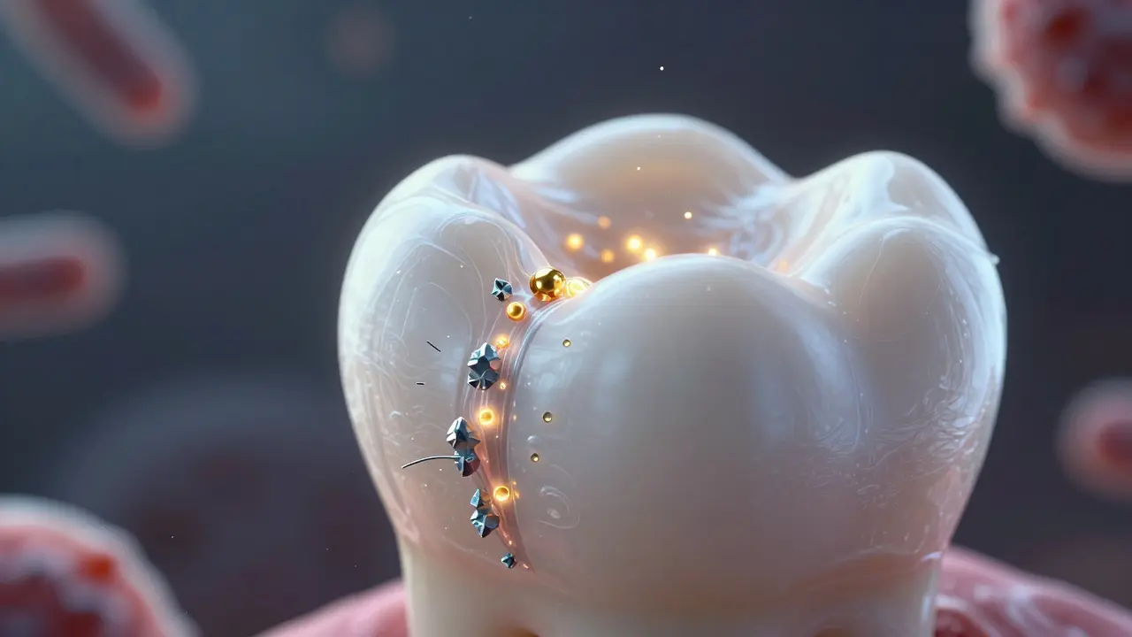 Zub se obnovuje zevnitř, minerály proudí zpět do sklovinky.