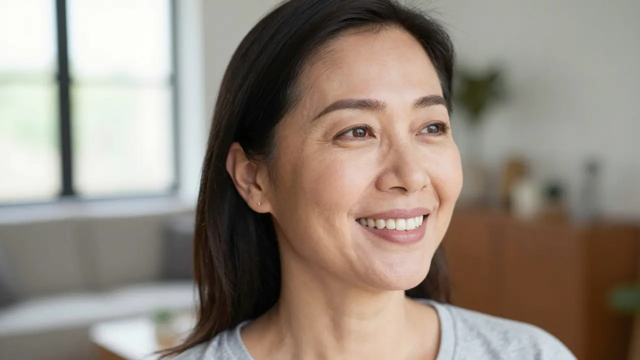 Žena po ortodontické léčbě s vylepšeným obličejovým profilem