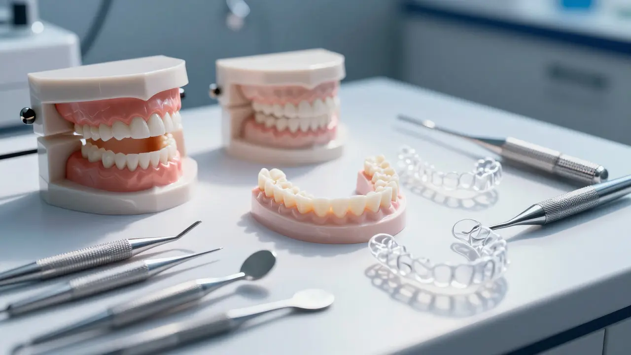 Ortodontické pomůcky na bílém stole