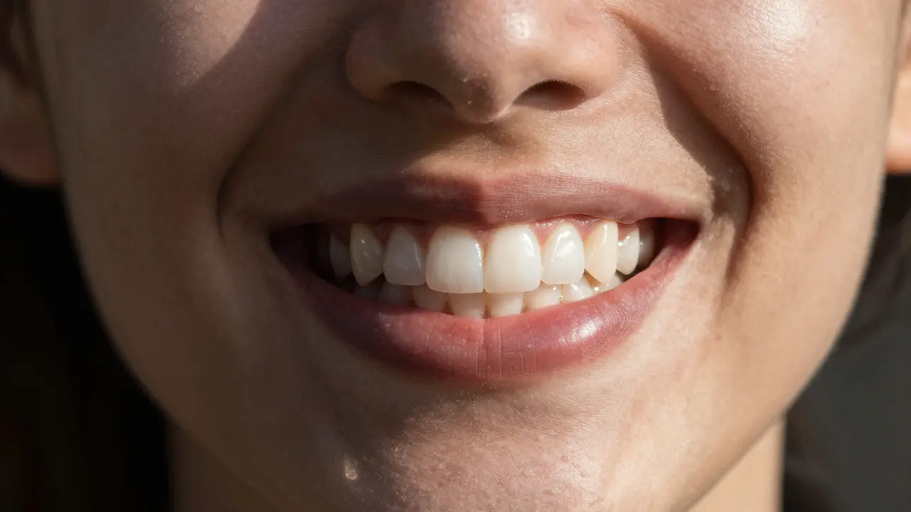 Před a po: tmavé zuby přeměněné na bílé, přirozeně vypadající celokeramické fazety