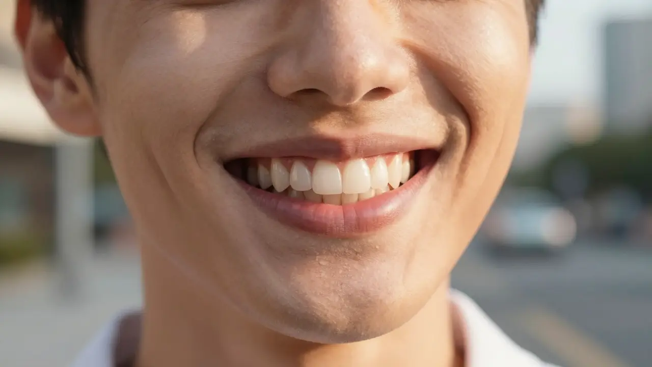 Detail úsměvu s esteticky perfektními kompozitními fazetami.