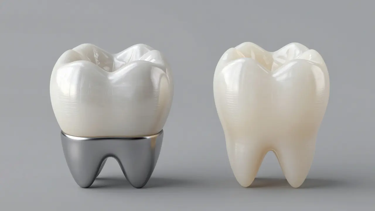 Srovnání zirkonové korunky a metalokeramické korunky