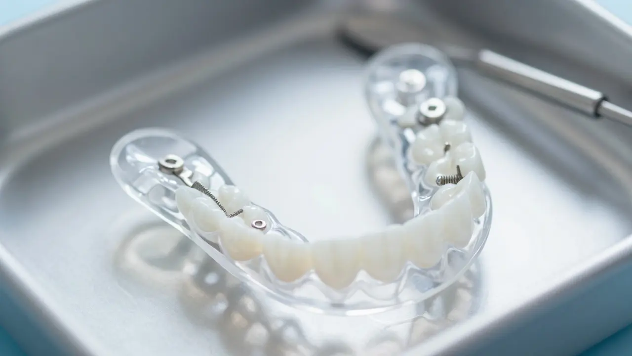 Detailní záběr na snímací rovnátka s kovovými prvky