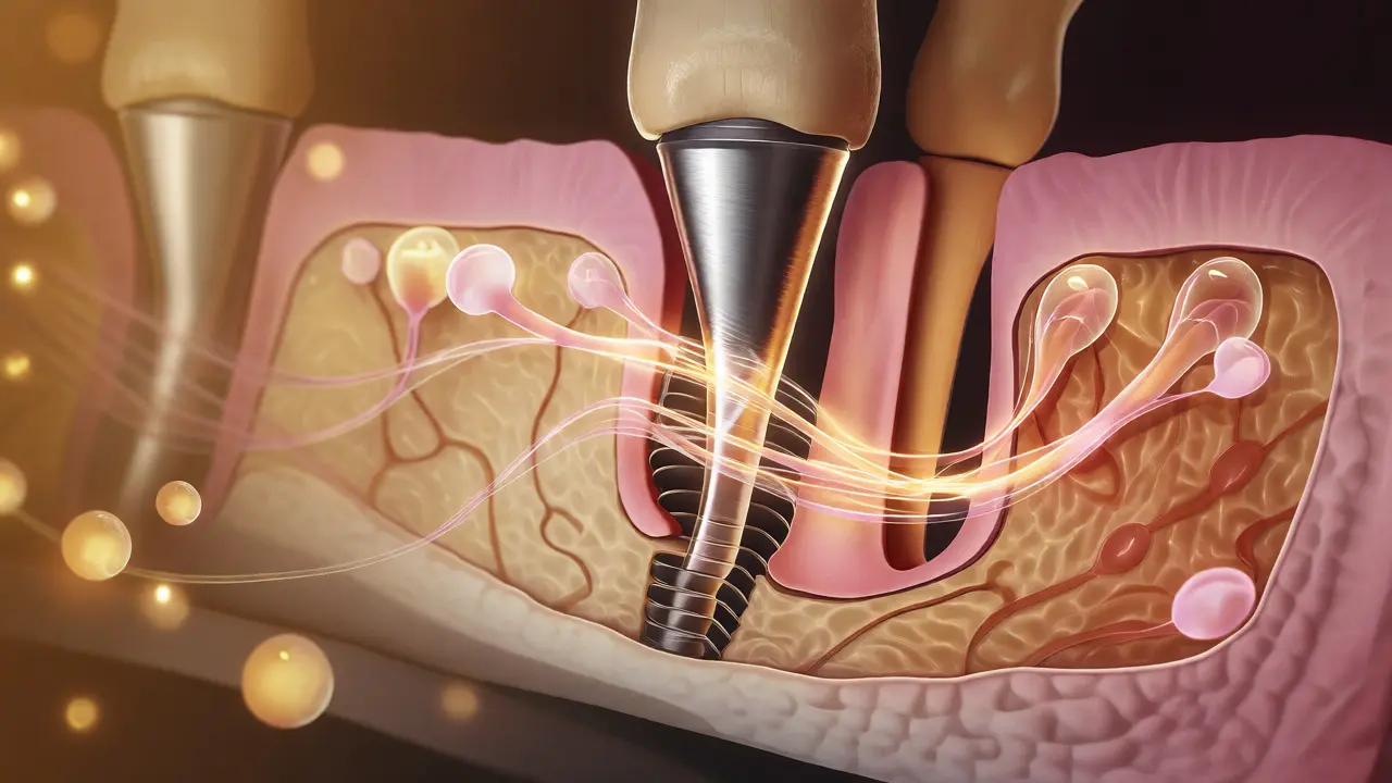 Ilustrace procesu srůstání implantátu s kostí